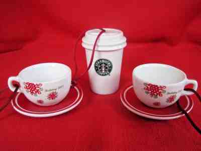 3 VTG Starbucks Collectible Ceramic Holiday Christmas Ornaments 2007 & 2009  - Sold on eBay Nov, 27th 2018 for $8.50