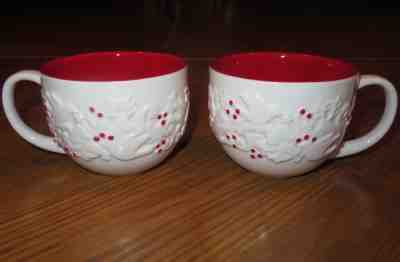 STARBUCKS White/Red DOVE/HOLLY BERRY (2) 12oz Cup MUG Set CHRISTMAS HOLIDAY 2008 - Sold on eBay Nov, 28th 2018 for $11.43