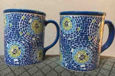 Set Of 2- 2008 STARBUCKS BLUE  MOSAIC TILES 16 OZ COFFEE TEA CUPS MUGS EXCELLENT - Sold on eBay Nov, 27th 2018 for $30.00