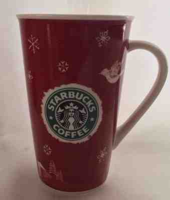 STARBUCKS MUG HOLIDAY 2008 Red Tall Coffee Cup Grande to Go Reindeer Snowflakes - Sold on eBay Nov, 26th 2018 for $6.00