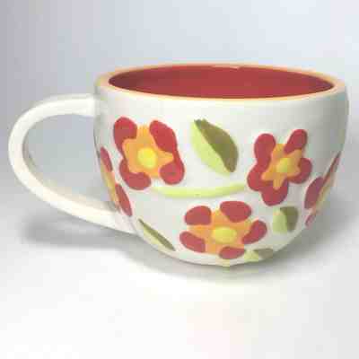 Starbucks Coffee Mug 2008 14 oz Cup Raised Orange Red Flowers Hand Painted 414ml - Sold on eBay Nov, 26th 2018 for $12.00