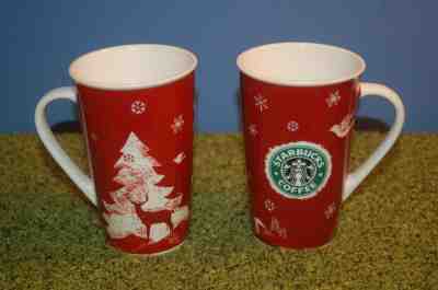2 Vintage Starbucks 2008 Red Christmas Coffee Cup Tall Mug Dove Deer Tree 16 oz - Sold on eBay Nov, 26th 2018 for $23.99