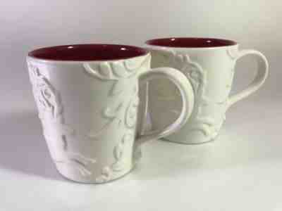 (Set Of 2) 2009 Starbucks Christmas Mugs white Embossed and red interior (14 oz) - Sold on eBay Nov, 27th 2018 for $15.50