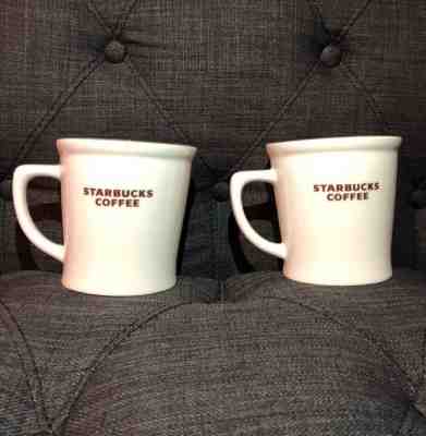 SET OF 2 STARBUCKS Coffee Tea Mug 2009 16oz Cream White Brown New Bone China - Sold on eBay Nov, 26th 2018 for $35.00