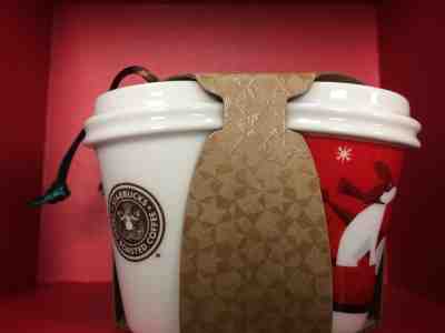 2011 Starbucks Set of 4 Ceramic Coffee Mug Christmas Ornaments NIP, w/ past logo - Sold on eBay Nov, 27th 2018 for $15.50