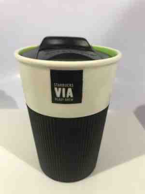 Starbucks VIA Ready Brew Ceramic Tumbler Cup Rubber Grip and Lid 2011 Travel Mug - Sold on eBay Nov, 27th 2018 for $10.00
