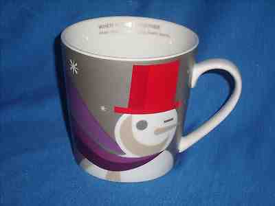 Starbucks Coffee Mug Winking Snowman Purple Grey 2011 - Sold on eBay Nov, 26th 2018 for $15.99