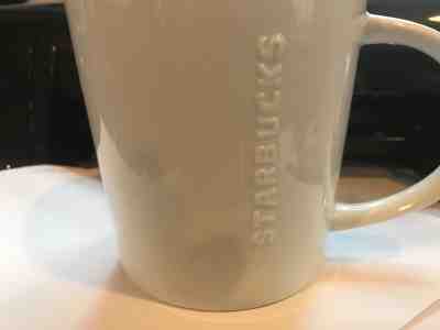 STARBUCKS 2012 CLASSIC WHITE MUG W/ RAISED LETTERS MODERN LINES - 16 OZ - Sold on eBay Nov, 27th 2018 for $4.99