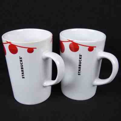 2 Starbucks Red Christmas Ornaments Balls Original Coffee Cups Mugs 2012 10.8oz  - Sold on eBay Nov, 27th 2018 for $14.92
