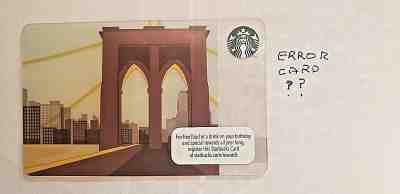2012 Starbucks Card New York City Brooklyn Bridge NYC     ERROR CARD  ERROR CARD - Sold on eBay Nov, 26th 2018 for $17.50