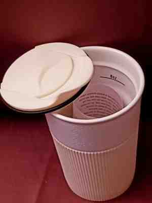 Starbucks Travel Mug Tumbler Ceramic Bone Silicone Rubber Grip Ivory White 2013 - Sold on eBay Nov, 28th 2018 for $30.00