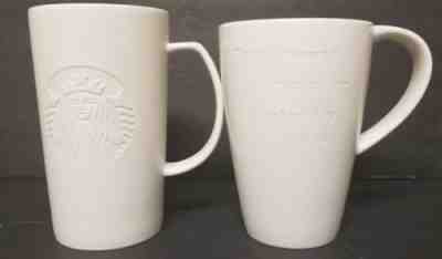 lot of 2 Starbucks LATTE MUGS 2013/2015. 16oz White etched  - Sold on eBay Nov, 27th 2018 for $19.99