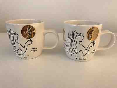NEW Set of 2 Starbucks 2013 Anniversary Etched Siren Gold Mermaid 12oz Cups Mugs - Sold on eBay Nov, 27th 2018 for $26.99