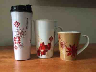 Starbucks 2013 Holiday Christmas Set Coffee Mugs Cups Poinsettia Travel - Sold on eBay Nov, 25th 2018 for $3.99