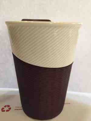 Starbucks 2014 White Purple Rubber Grip Sleeve Tumbler Travel Coffee Mug 8 oz - Sold on eBay Nov, 27th 2018 for $15.00