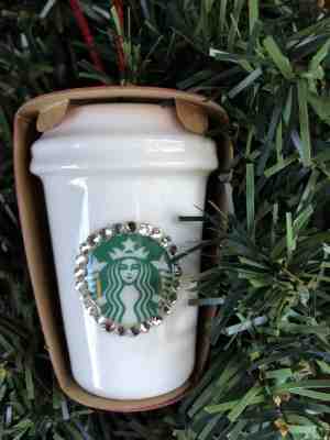 STARBUCKS NEW 2014 CHRISTMAS ORNAMENT CERAMIC WHITE CUP W SWAROVSKI CRYSTALS - Sold on eBay Nov, 26th 2018 for $20.00