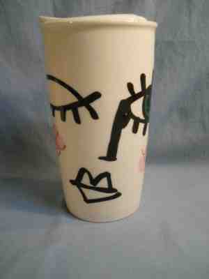 Starbucks 2014 Abstract Face Ceramic Travel Mug with Lid 12 oz  - Sold on eBay Nov, 26th 2018 for $13.95