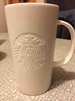 STARBUCKS 2014 EMBOSSED SIREN LOGO WHITE COFFEE MUG 16OZ - Sold on eBay Nov, 26th 2018 for $14.99