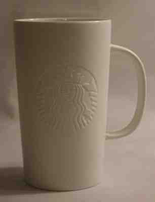Starbucks White Embossed Siren Mermaid Logo 16oz 2014 Ceramic Coffee Cup Tea Mug - Sold on eBay Nov, 26th 2018 for $21.99