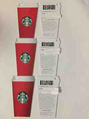 Starbucks  3 New Red Cup cards 2015 (6112) 2016 (6128) 2018 (6140) - Sold on eBay Nov, 28th 2018 for $3.95