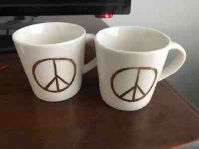 STARBUCKS Peace Symbol Mini Espresso Cappuccino Demi Cup Mug 3 Oz. 2015 Set Of 2 - Sold on eBay Nov, 27th 2018 for $8.99