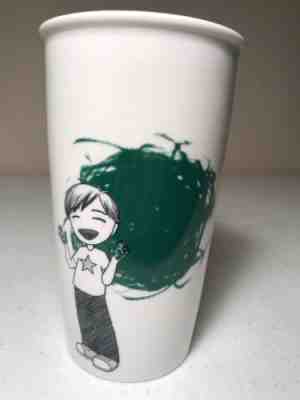 Starbucks 2015 Ceramic Tumbler Boy Finger Painting Dot Travel Mug Cup 12oz - Sold on eBay Nov, 27th 2018 for $6.50