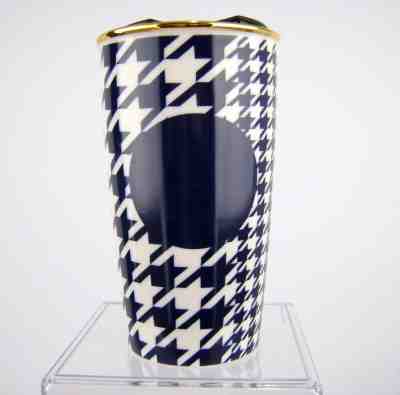 Starbucks Dot Collection Ceramic Tumbler Mug 2015 Blue Houndstooth w/ Lid 12 Oz - Sold on eBay Nov, 26th 2018 for $25.00