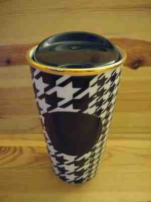 Starbucks Dot Collection Ceramic Tumbler Mug 2015 Blue Houndstooth w/ Lid 12 Oz - Sold on eBay Nov, 26th 2018 for $38.99