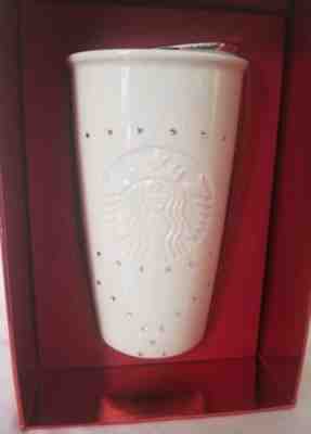 Starbucks 2015 Tumbler White Ceramic Swarovski Studded Mermaid Silver Lid - Sold on eBay Nov, 26th 2018 for $79.00