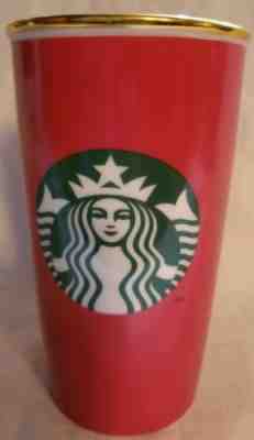 STARBUCKS 2015 Christmas Red Holiday Ceramic Tumbler with Gold Lid 12oz NEW - Sold on eBay Nov, 26th 2018 for $28.00
