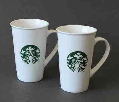 Set of 2 Starbucks Green Mermaid Logo 2015 Tall Ceramic Mug Cup 18 oz - Sold on eBay Nov, 26th 2018 for $20.00