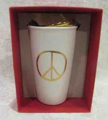 Starbucks Peace White Gold Tumbler Mug 12 oz. New in Box 2015 - Sold on eBay Nov, 26th 2018 for $30.00