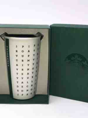 Starbucks 2016 Word Search 12 oz Double Wall Traveler Tumbler Ceramic NEW in box - Sold on eBay Nov, 28th 2018 for $9.99