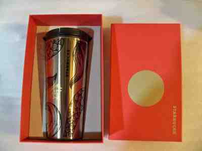 2016 STARBUCKS SIREN TAIL AND CROWN HOLIDAY TUMBLER 16 OZ BLACK SILVER GOLD  - Sold on eBay Nov, 28th 2018 for $34.95
