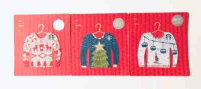 2016 Starbucks Holiday Cards 3 Ugly Sweater Die Cut New Set Lot - Sold on eBay Nov, 28th 2018 for $4.99