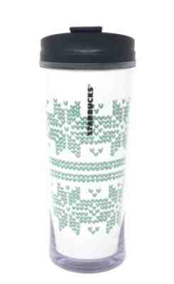 New 2016 Starbucks Acrylic Tumbler Traveler Mug Cup White Green Snowflake 12 oz  - Sold on eBay Nov, 26th 2018 for $12.95