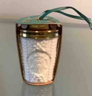 2016 Starbucks Vintage Knit Sweater White Cup Golden Lid Christmas Ornament - Sold on eBay Nov, 26th 2018 for $12.99