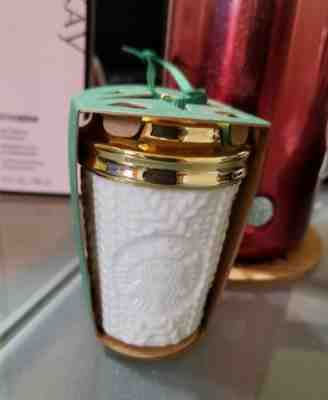 2016 Starbucks Vintage Knit Sweater White Cup Golden Lid Christmas Ornament - Sold on eBay Nov, 26th 2018 for $11.50