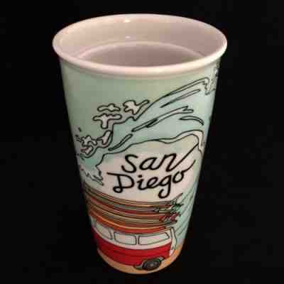 Surfs Up! 2016 Starbucks 12oz San Diego Travel Tumbler Van Surfboard Beach Waves - Sold on eBay Nov, 26th 2018 for $24.00