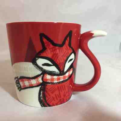 STARBUCKS Fox Mug Holiday Christmas 2016 Coffee Cup Mug Red Scarf Tail Handle - Sold on eBay Nov, 26th 2018 for $9.99