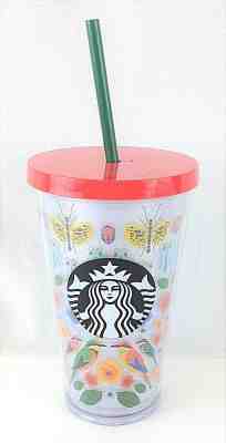 Starbucks 16 Ounce Cold Cup (2017) Tropical Nature Bird Bug Butterfly Flower Col - Sold on eBay Nov, 27th 2018 for $19.99