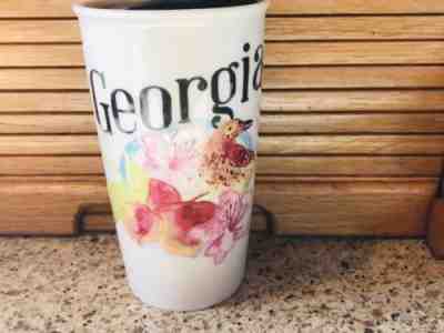 Starbucks Georgia Ceramic Travel Tumbler Mug Cup Thrasher Azalea Peach 2017 - Sold on eBay Nov, 26th 2018 for $25.19