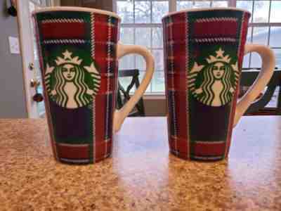LOT 2 Starbucks Coffee 2017 16oz Holiday Coffee Mug Cup Tall Plaid Christmas - Sold on eBay Nov, 26th 2018 for $27.00