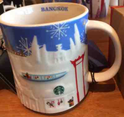 NEW 2017 Starbucks Bangkok Thailand Christmas Holiday Blue Relief Mug -No Card - Sold on eBay Nov, 26th 2018 for $48.99