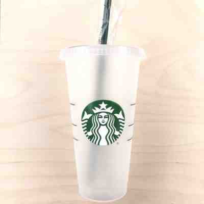 NEW Starbucks Reusable Cup Venti 24 oz Frosted Ice Cold Drink Summer 2018 Straw - Sold on eBay Nov, 28th 2018 for $12.49