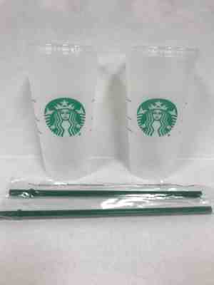 2 Starbucks Reusable Venti 24 oz. Frosted Ice Cold Drink Cups 2018 Lids Straws  - Sold on eBay Nov, 28th 2018 for $19.90