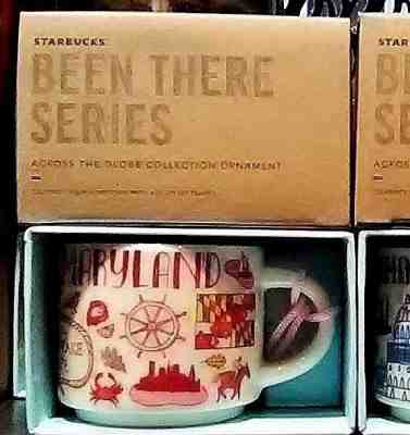 STARBUCKS Maryland Ornament MUG 2018 2oz DEMI XMAS Holiday Red Pink BEEN THERE - Sold on eBay Nov, 28th 2018 for $24.95