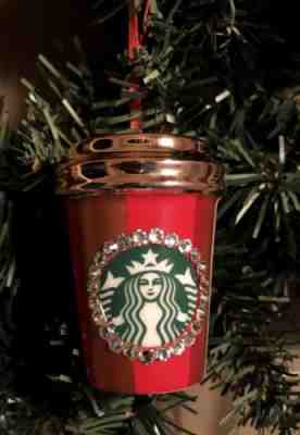 STARBUCKS NEW 2018 CHRISTMAS ORNAMENT CERAMIC RED CUP W SWAROVSKI CRYSTALS - Sold on eBay Nov, 27th 2018 for $20.00