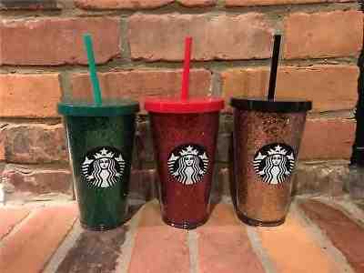 Starbucks 2018 Set of 3 Holiday Sparkle Glitter Cup Lot Red Gold Green 16 Oz NEW - Sold on eBay Nov, 27th 2018 for $63.51
