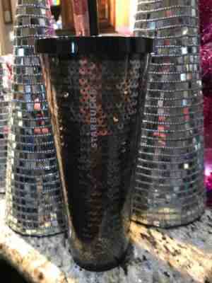 NEW Starbucks Holiday 2018 Black Sequin Cold Cup Tumbler Venti (24oz)  - Sold on eBay Nov, 27th 2018 for $30.00